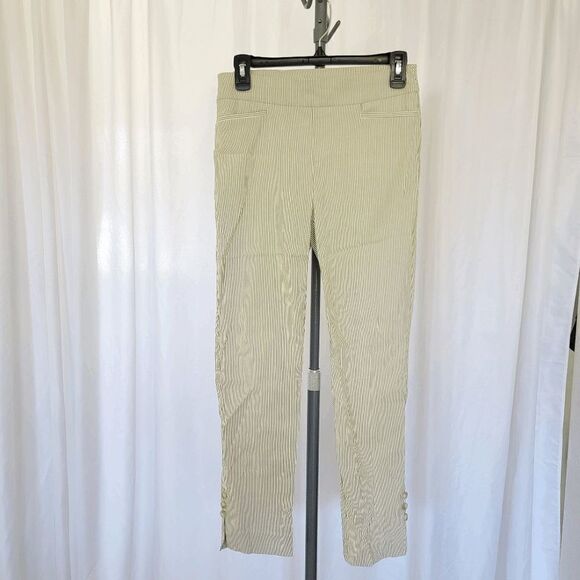 Chico's women's green striped pullon stretch pants size 2R - Picture 4 of 8